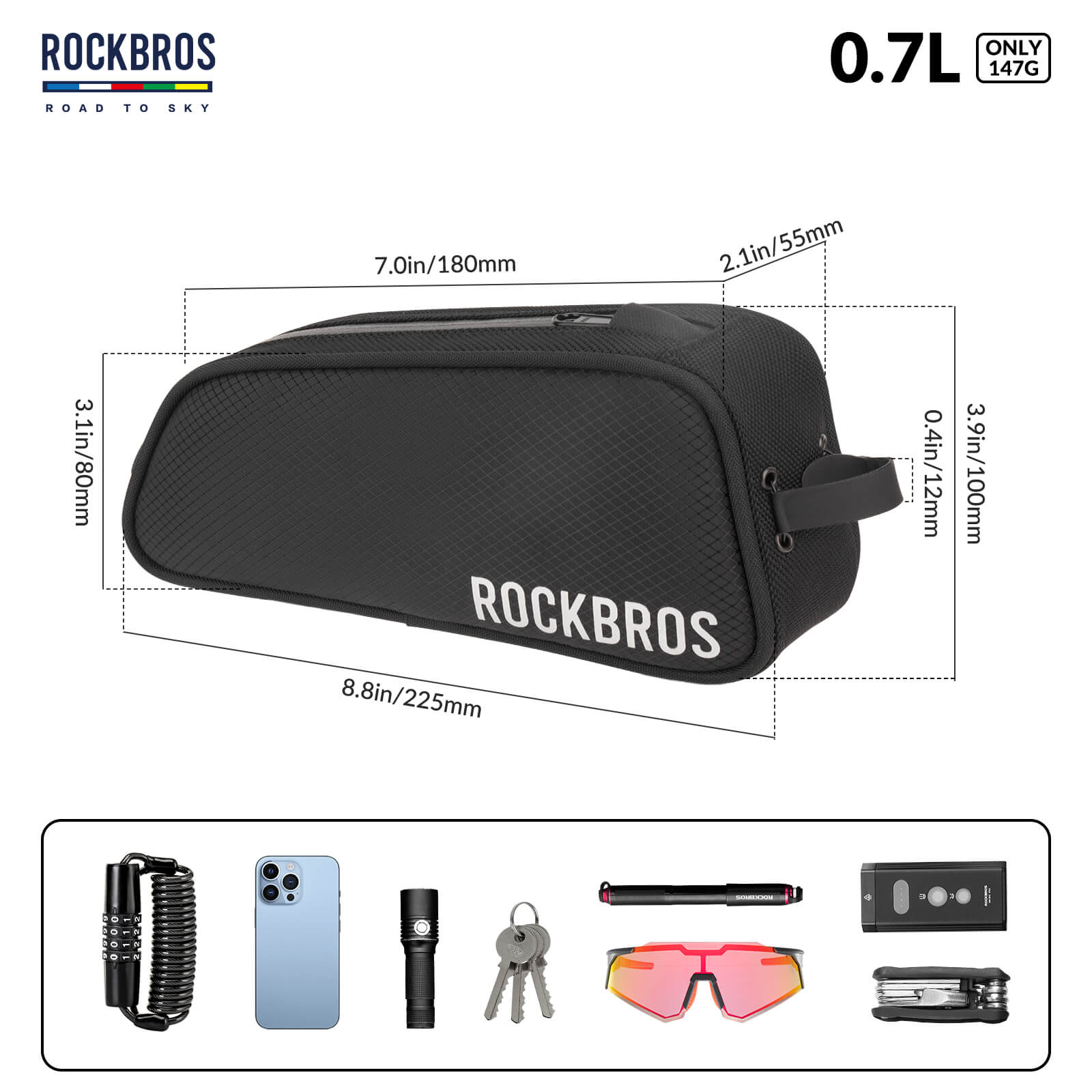 rockbros road to sky cycling bag one-click lock multi-colour.
#color_black