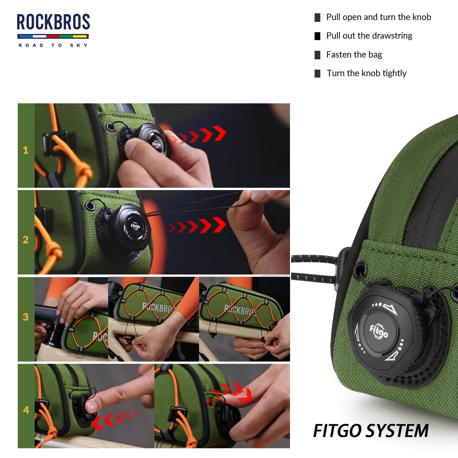 rockbros road to sky cycling bag one-click lock multi-colour.
#color_orange