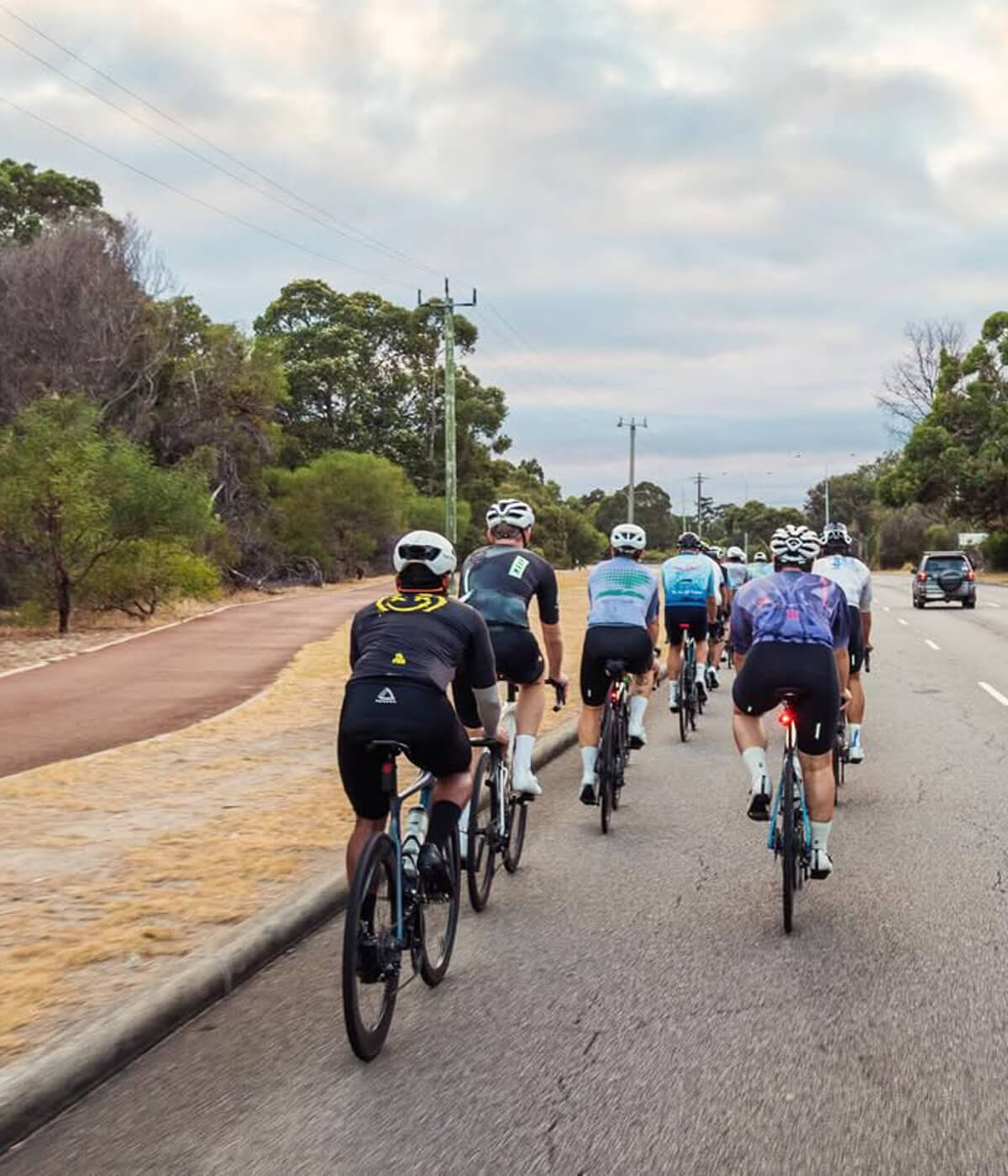 ROCKBROS running crew members posing together after a group marathon training session.