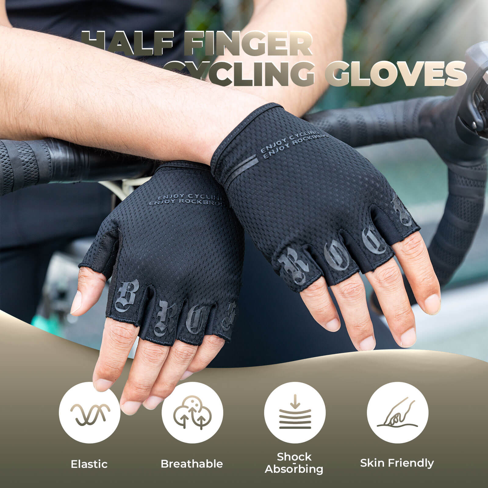rockbros breathable summer cycling gloves for road and mountain biking
#color_black