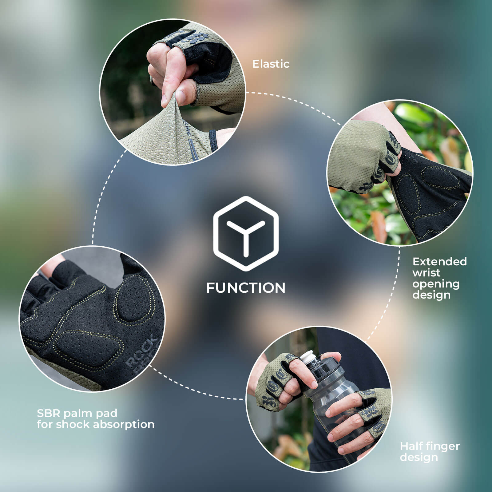 rockbros breathable summer cycling gloves for road and mountain biking
#color_black green