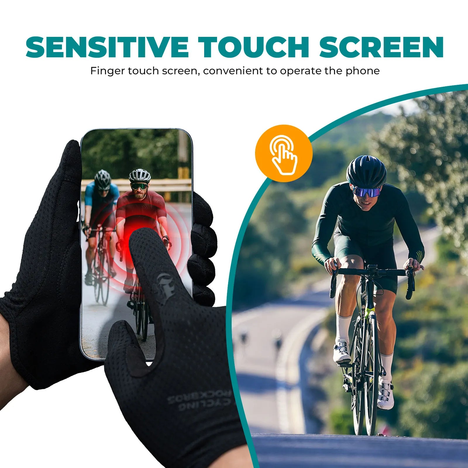 Rockbros S360 full finger cycling gloves in black, showcasing the overall design.
#color_black