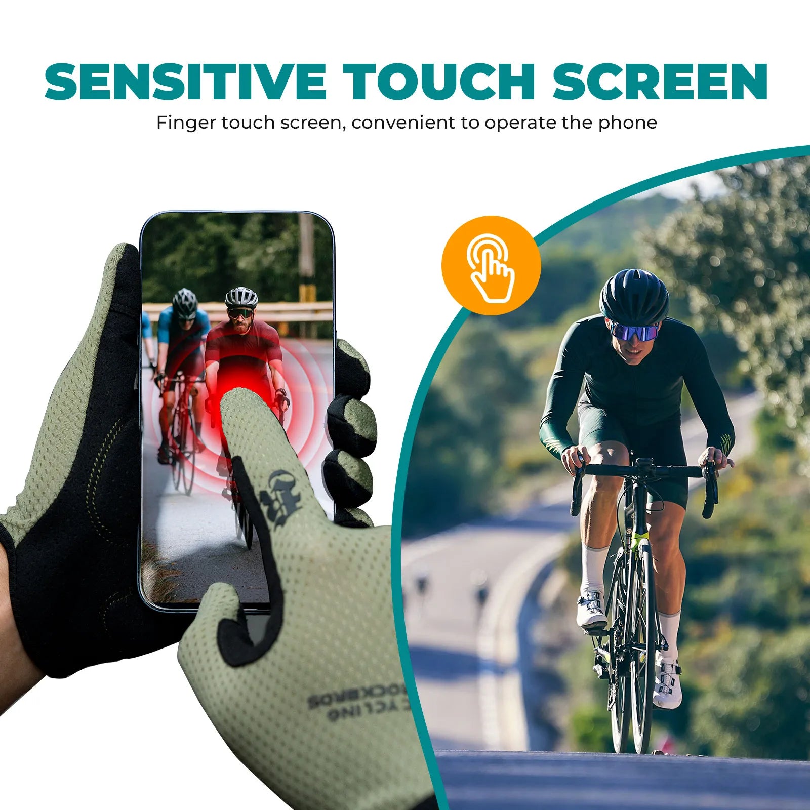 Rockbros S360 full finger cycling gloves in black, showcasing the overall design.
#color_green