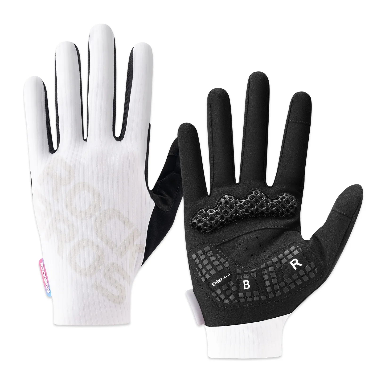 ROCKBROS S405 3D full finger cycling gloves in black, touchscreen compatible and breathable.
#color_white