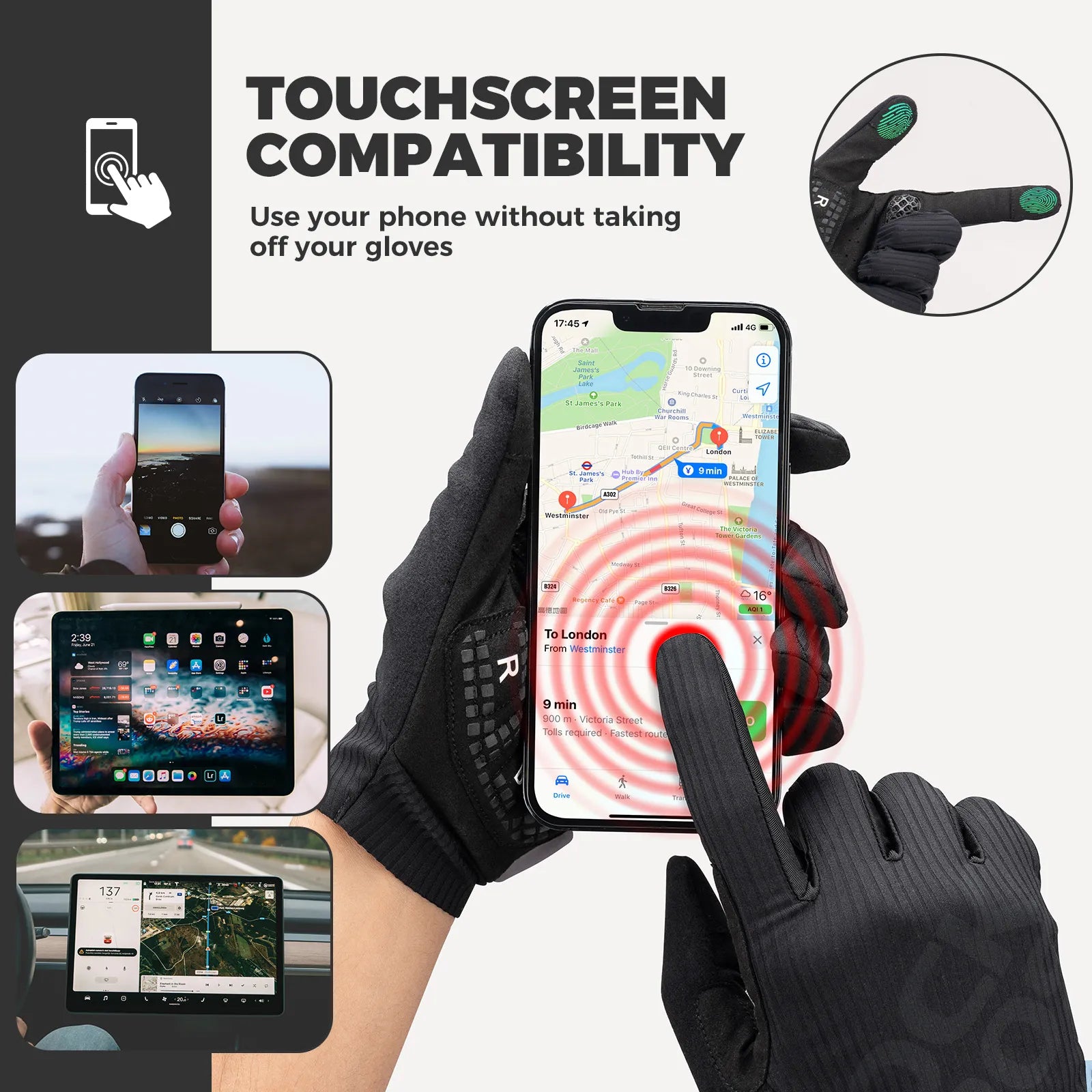 ROCKBROS S405 3D full finger cycling gloves in black, touchscreen compatible and breathable.
#color_white