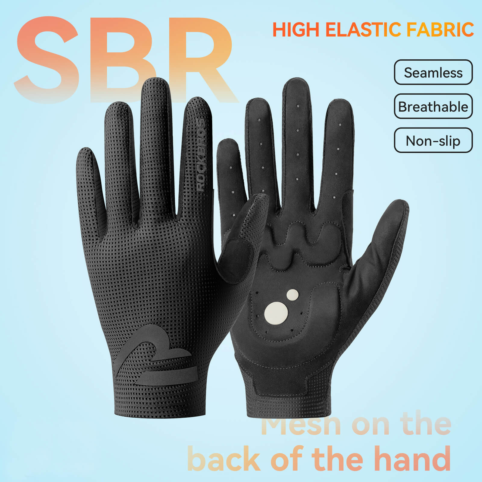 rockbros sbr padded full finger cycling gloves for mountain biking.
#color_black