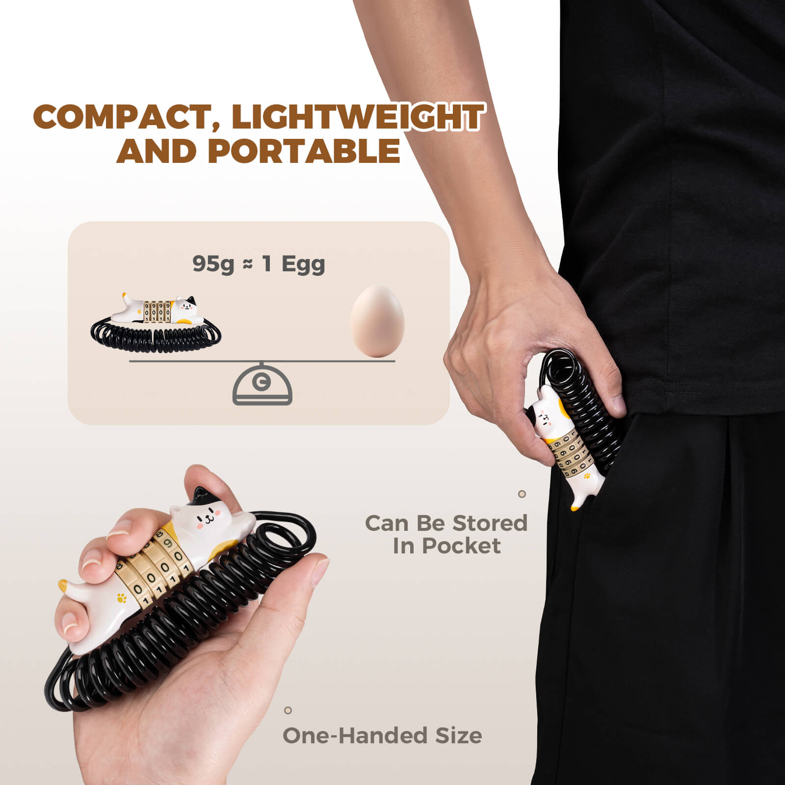 Rockbros SafeCat 4-digit combination padlock with cute cat shape design.
#color_black