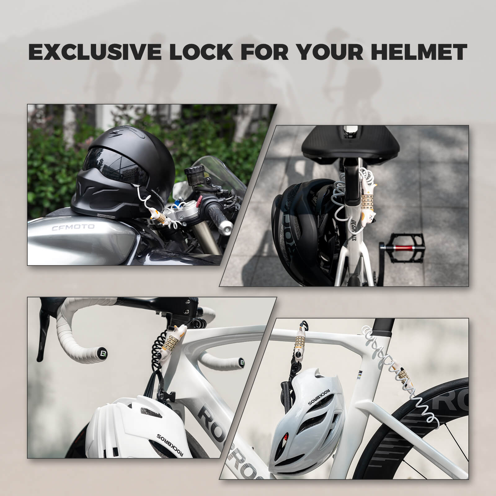 Rockbros SafeCat 4-digit combination padlock with cute cat shape design.
#color_white