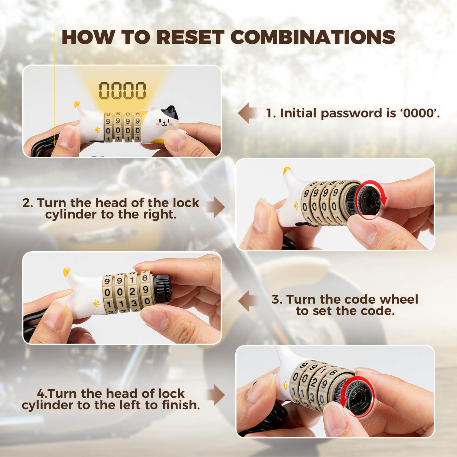 Rockbros SafeCat 4-digit combination padlock with cute cat shape design.
#color_white