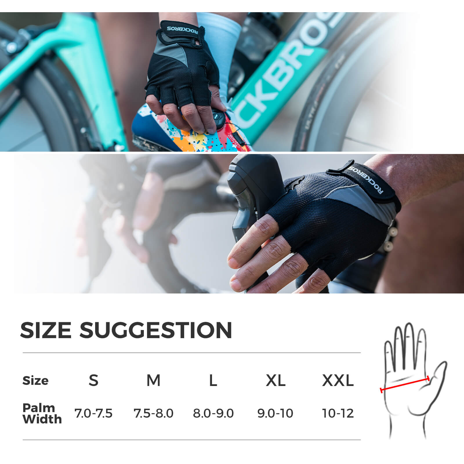 rockbros breathable half finger cycling gloves for road and mountain biking.