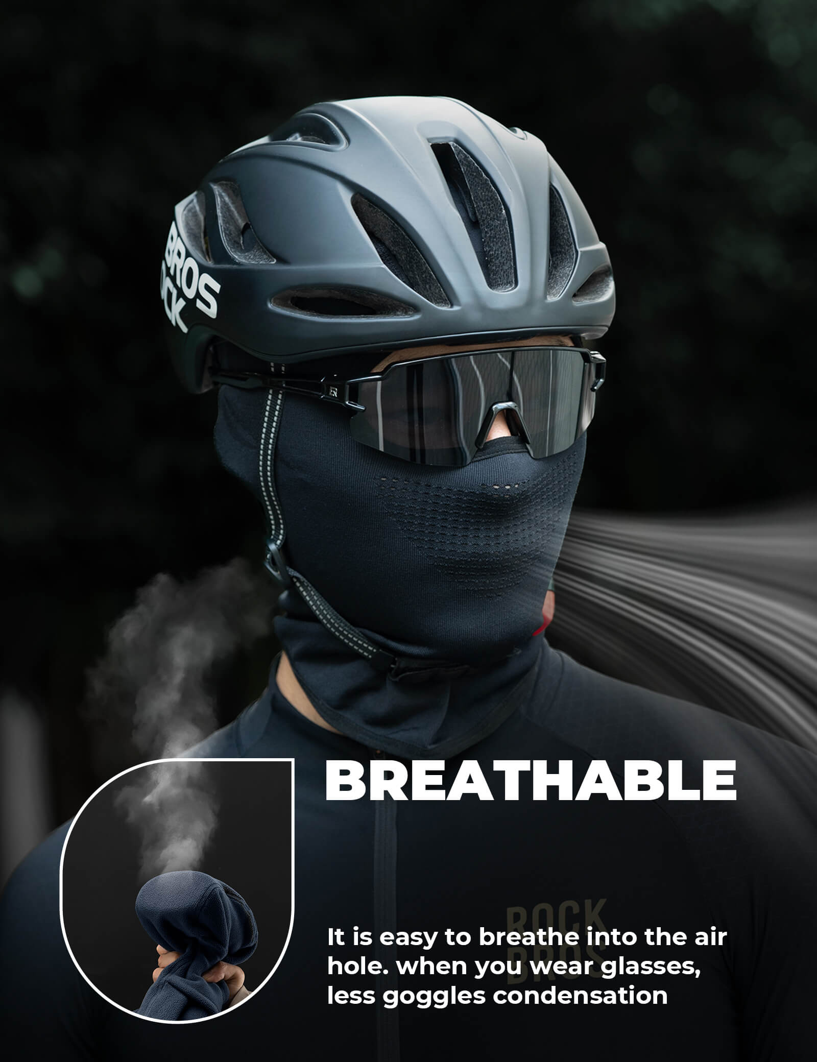 RockBros Seamless Knitted Black Face Mask for Cycling and Outdoor Sports, showing full-face coverage.