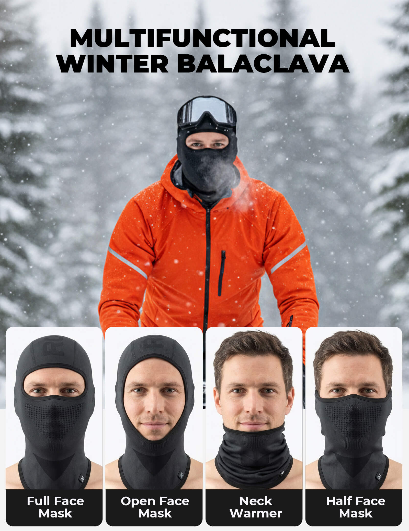 RockBros Seamless Knitted Black Face Mask for Cycling and Outdoor Sports, showing full-face coverage.
