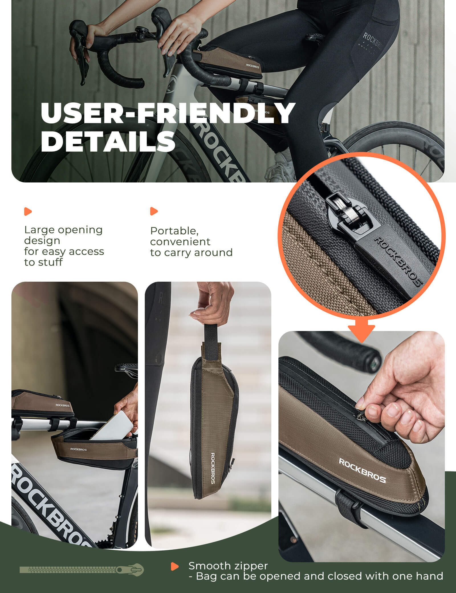 ROCKBROS durable nylon bike frame bag for road and commuter cycling.
#color_black