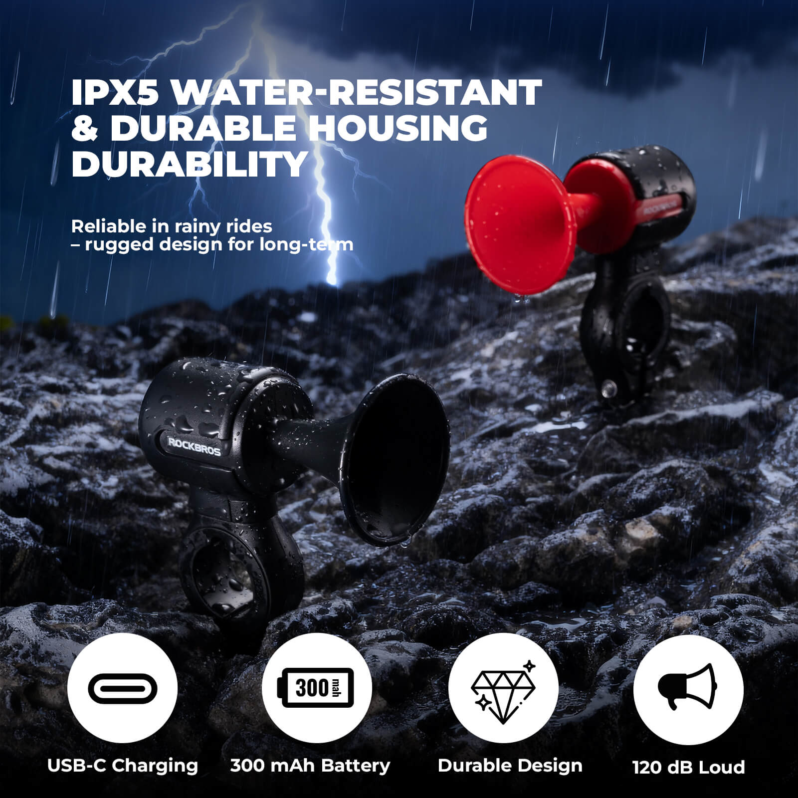 rockbros 120dB bike alarm for cycling security and theft alert.
#color_red