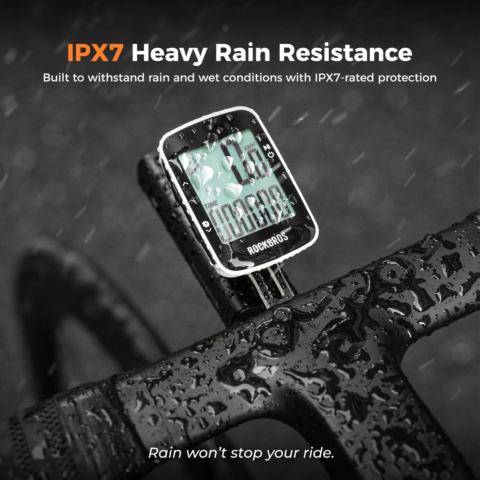 ROCKBROS IPX7 waterproof GPS bicycle speedometer performing in rainy weather