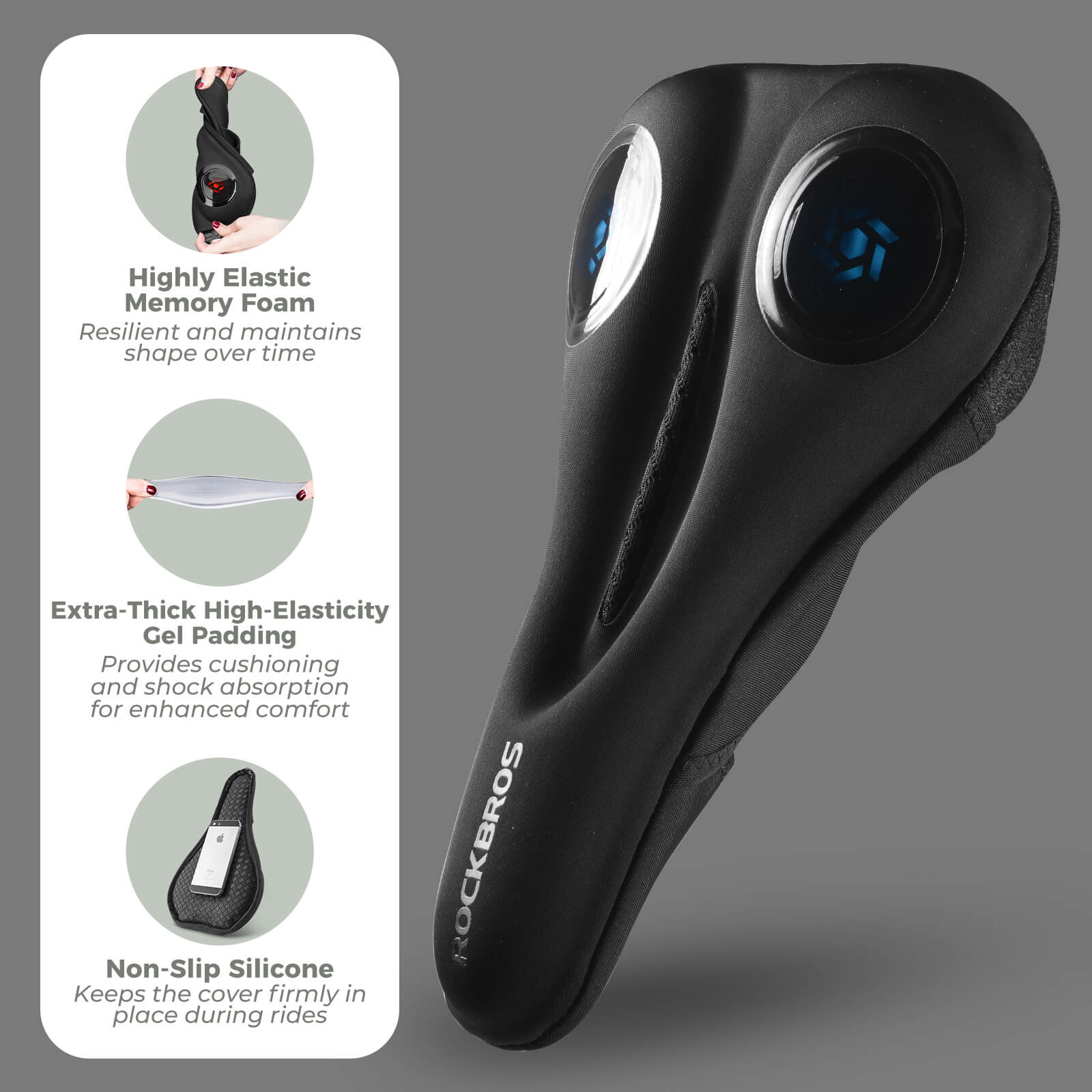 rockbros Soft Gel Shockproof Bike Seat Cover for Comfortable Cycling.
#color_blue