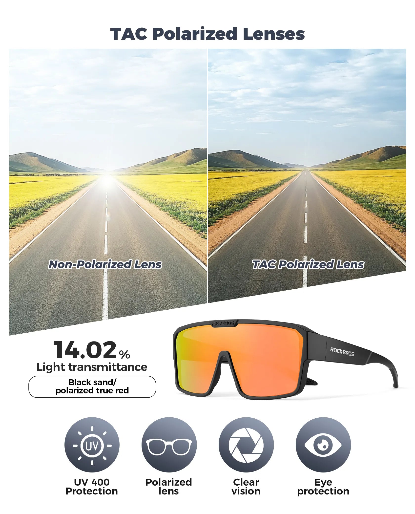 ROCKBROS SP348 polarized fit over cycling sunglasses for prescription glasses wearers, UV400 protection.
#color_orange