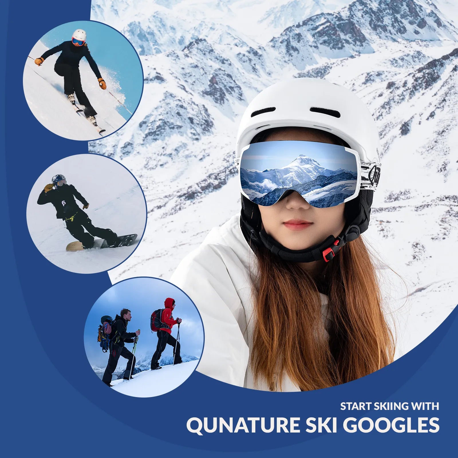 ROCKBROS unisex spherical ski goggles with double lens and anti-fog technology.
#color_white
