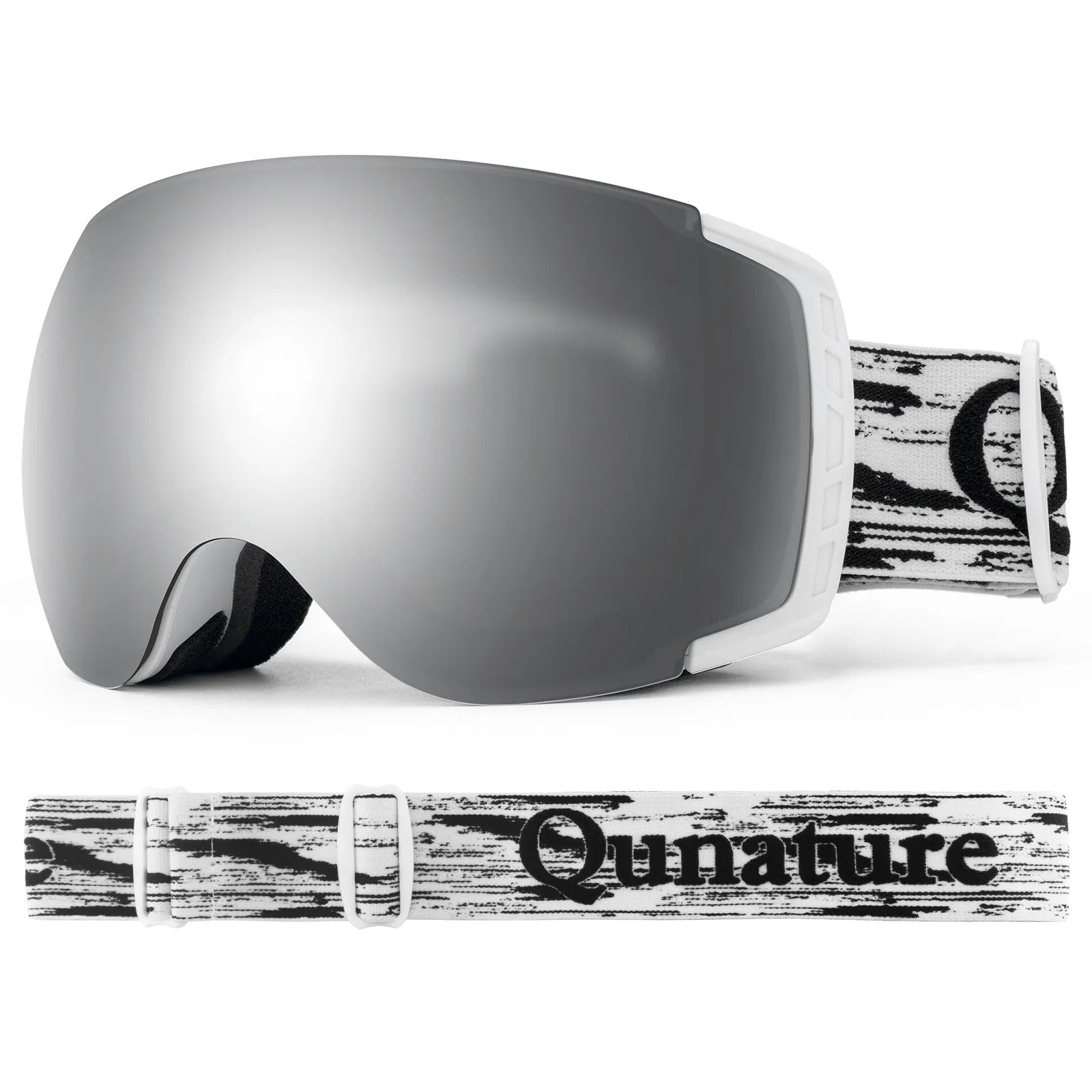 ROCKBROS unisex spherical ski goggles with double lens and anti-fog technology.
#color_white