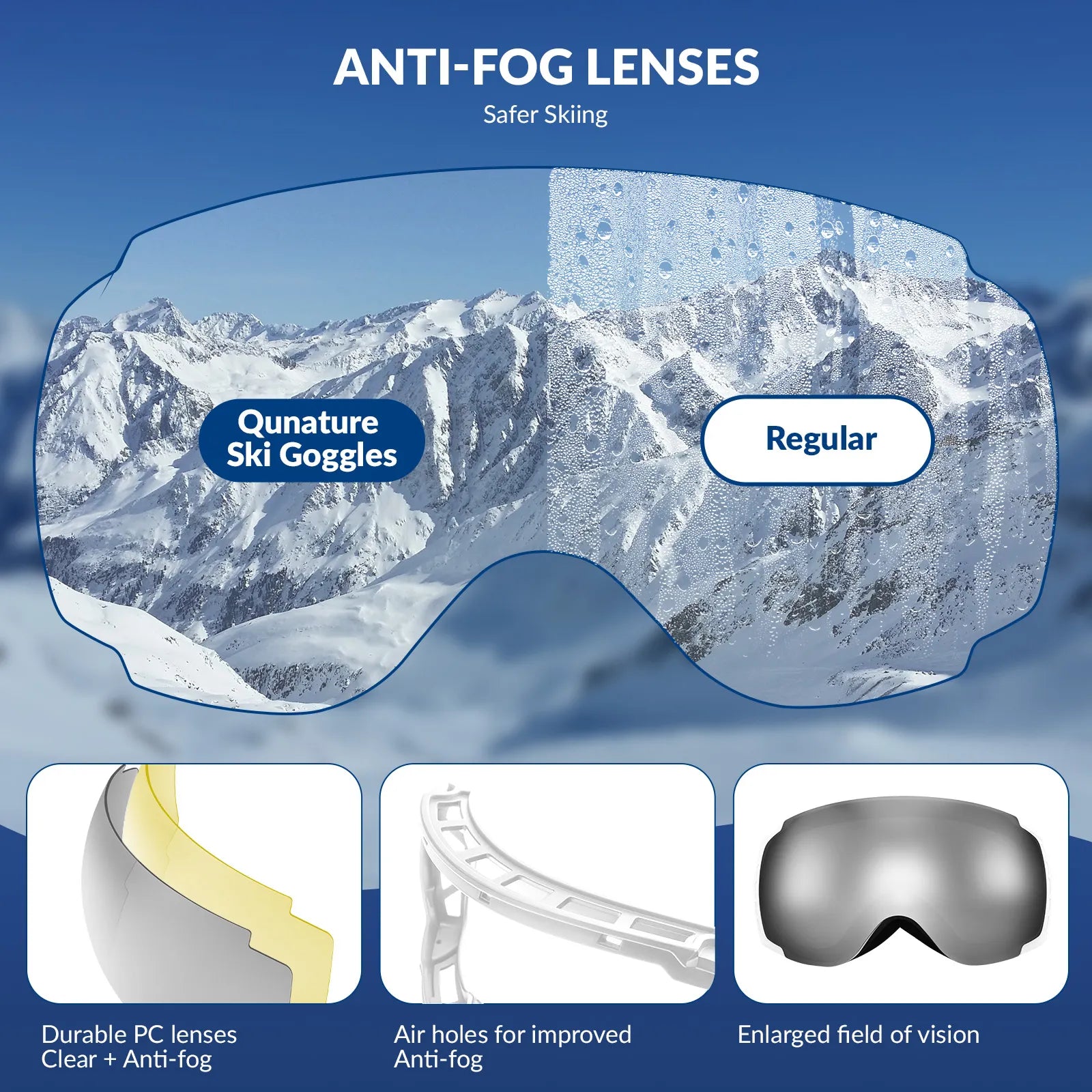 ROCKBROS unisex spherical ski goggles with double lens and anti-fog technology.
#color_white