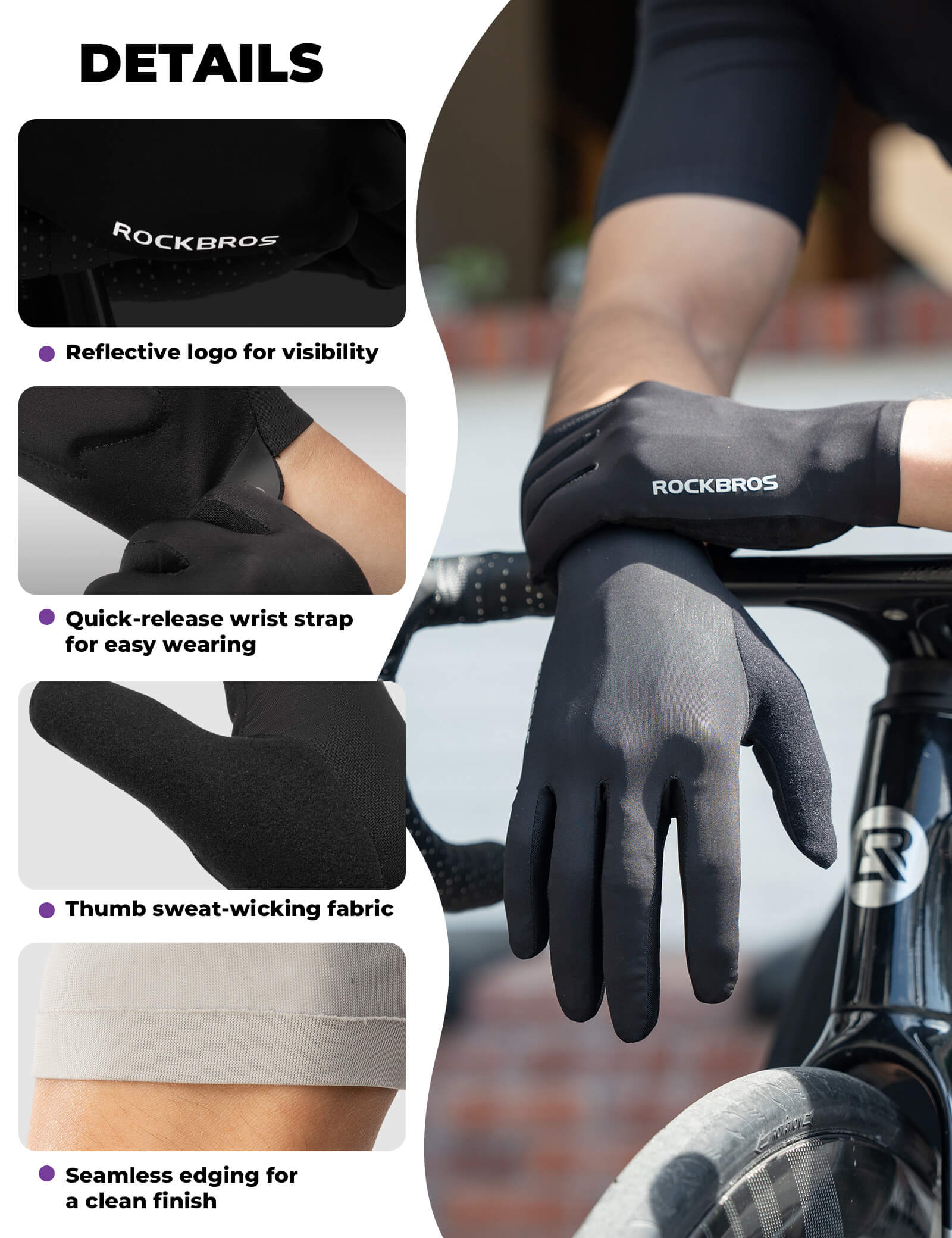 rockbros lightweight full-finger cycling gloves for summer riding.
#color_black