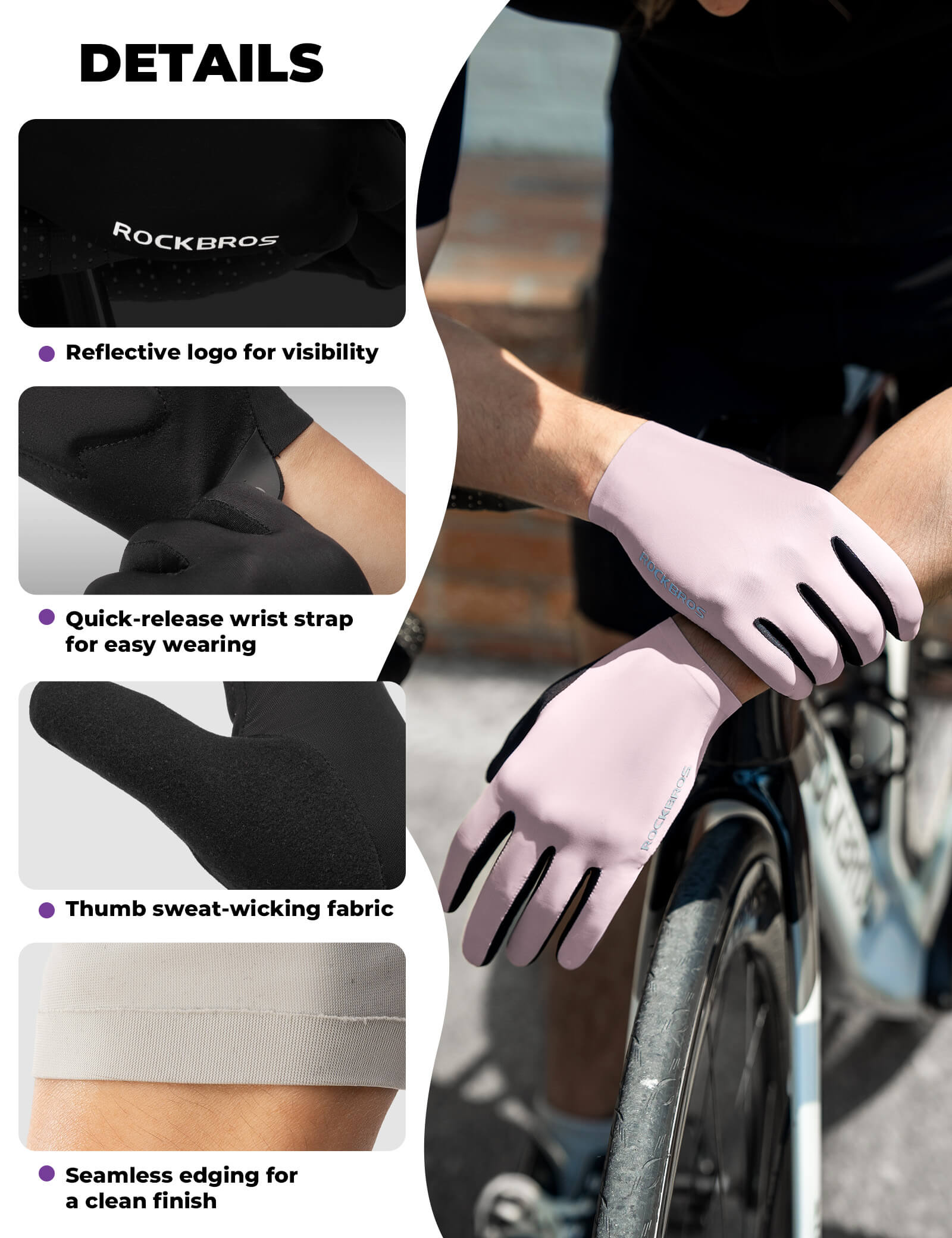 rockbros lightweight full-finger cycling gloves for summer riding.
#color_pale violet