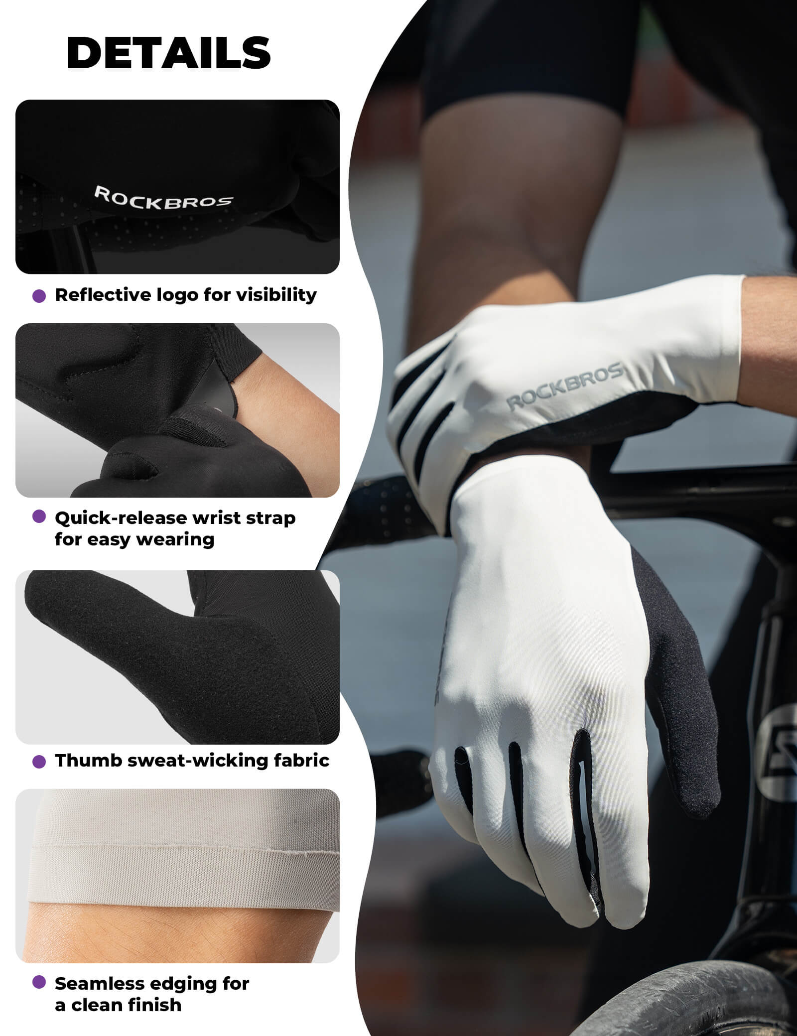 rockbros lightweight full-finger cycling gloves for summer riding.
#color_white