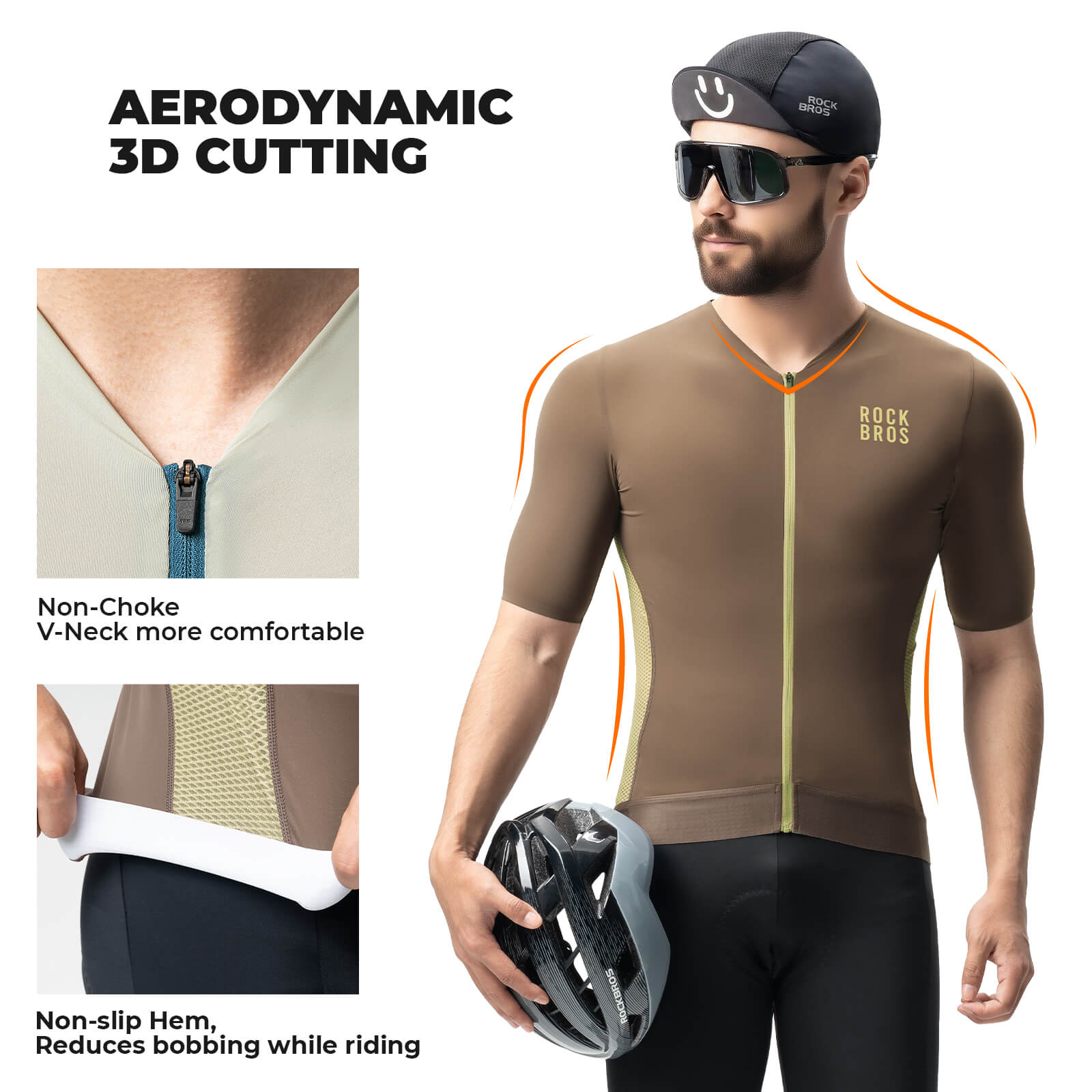 rockbros lightweight breathable bike jersey for road cycling.
#color_orange