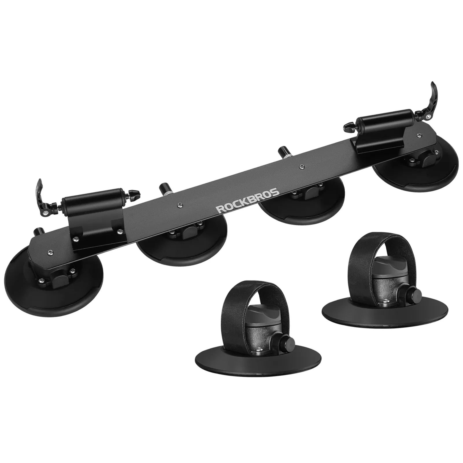 ROCKBROS suction cup bike rack mounted on car roof, quick-install heavy duty carrier for 1 to 3 bikes.
#color_black