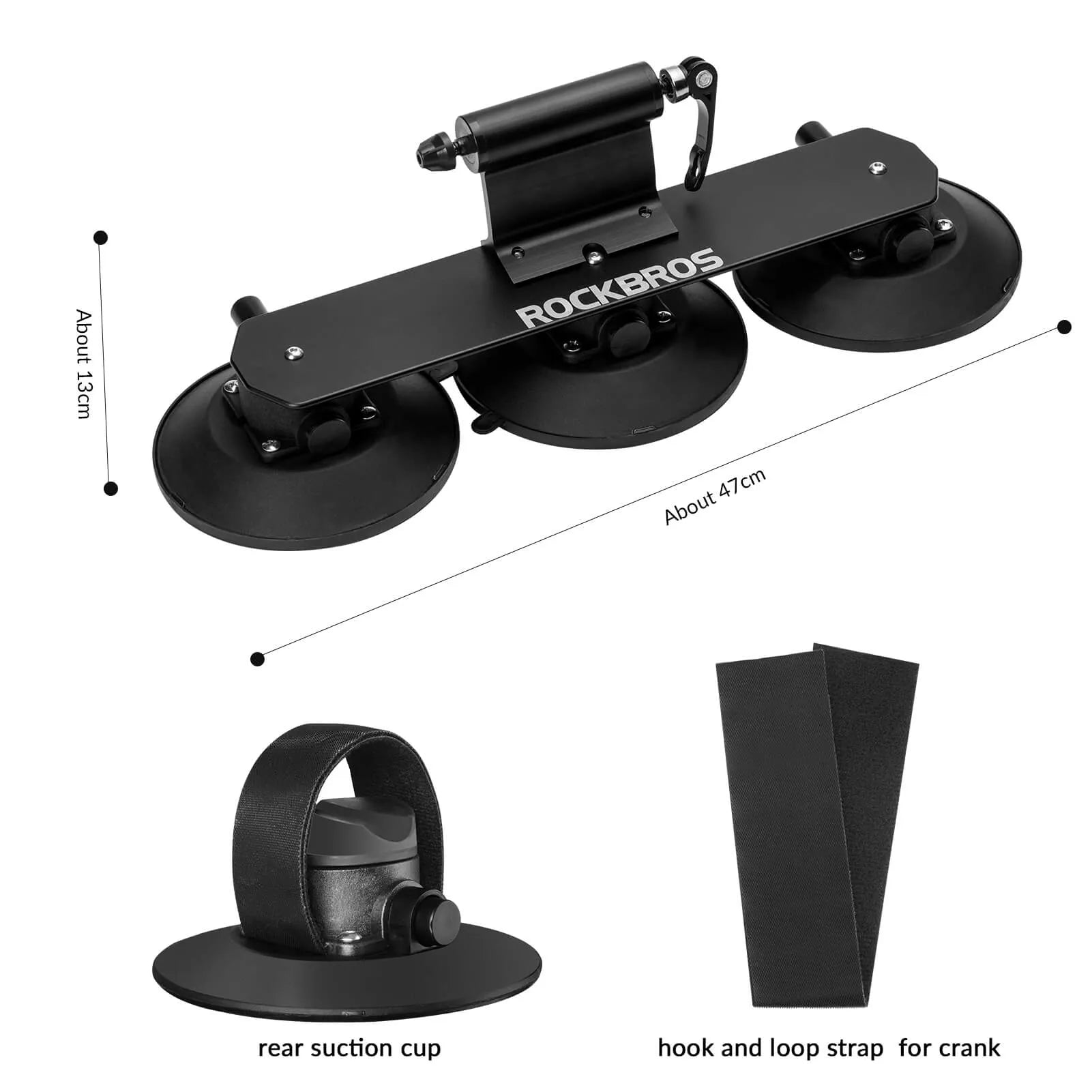 ROCKBROS suction cup bike rack mounted on car roof, quick-install heavy duty carrier for 1 to 3 bikes.
#color_black
