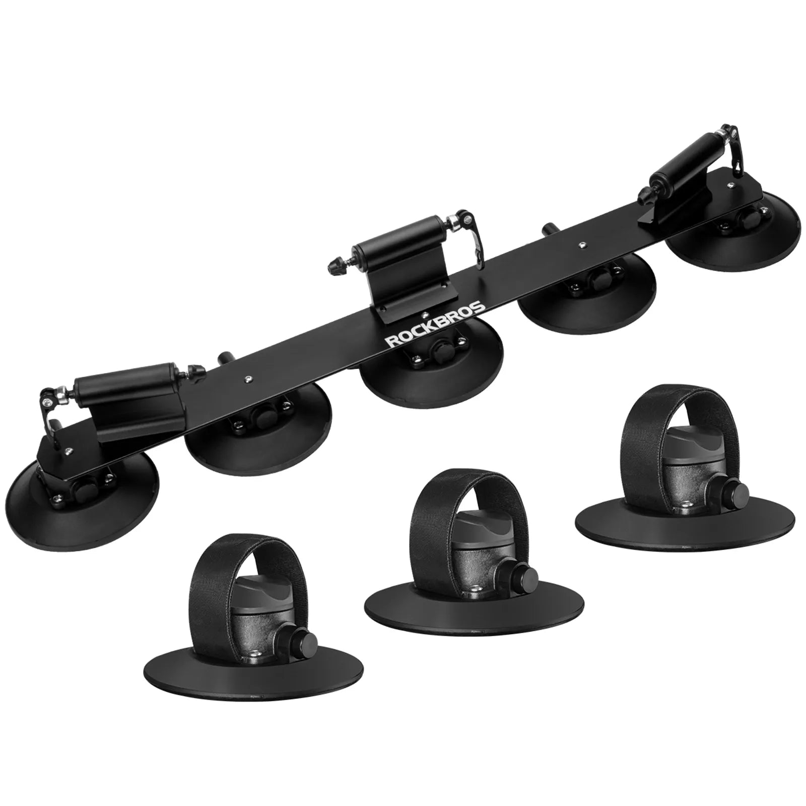 ROCKBROS suction cup bike rack mounted on car roof, quick-install heavy duty carrier for 1 to 3 bikes.
#color_black
