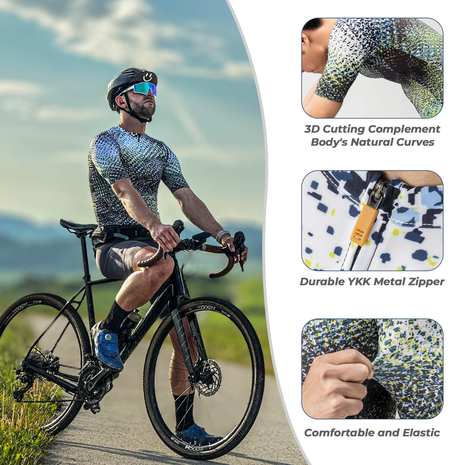 ROCKBROS Phantom Camouflage Reflective Cycling Jersey for Men Road Riding.