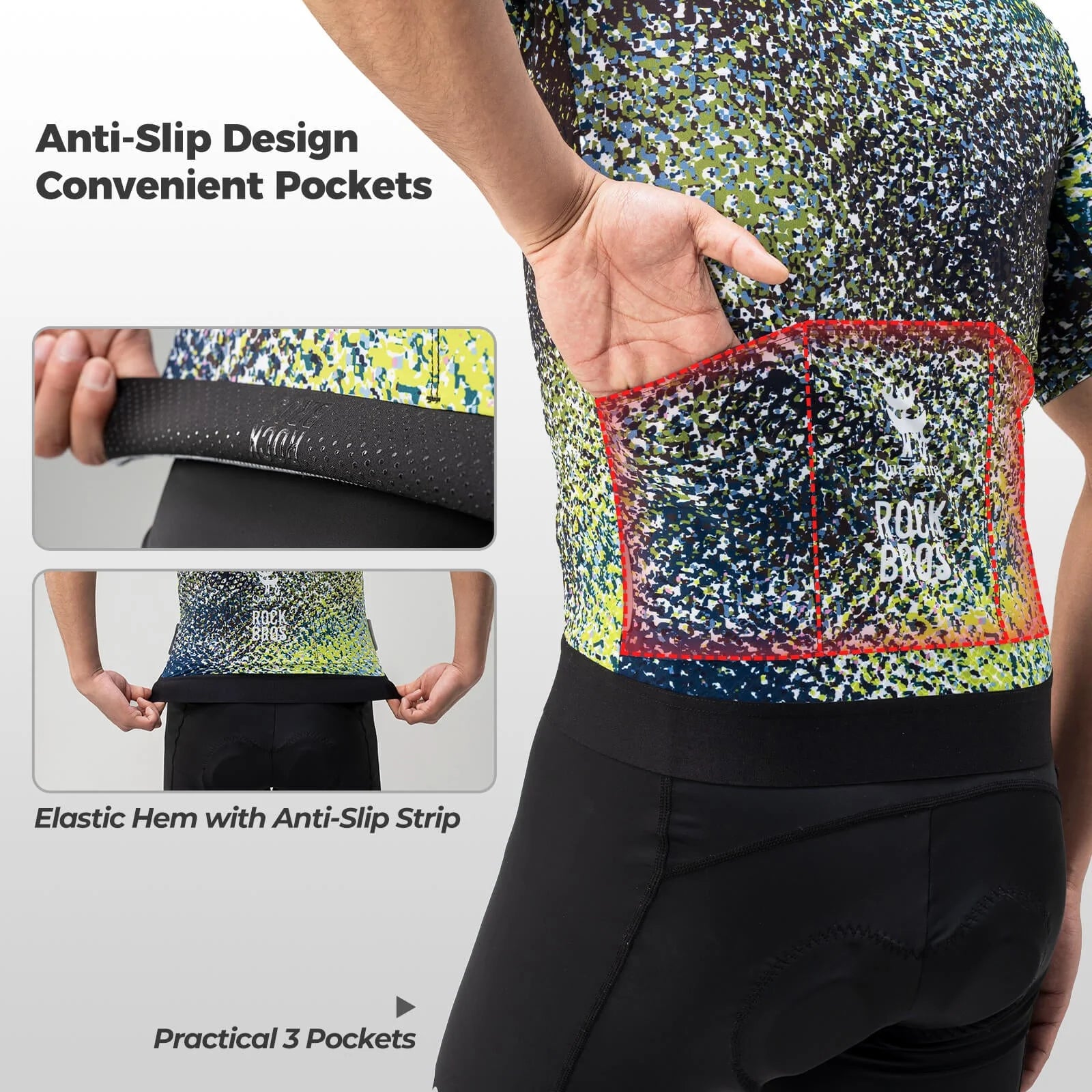 ROCKBROS Phantom Camouflage Reflective Cycling Jersey for Men Road Riding.