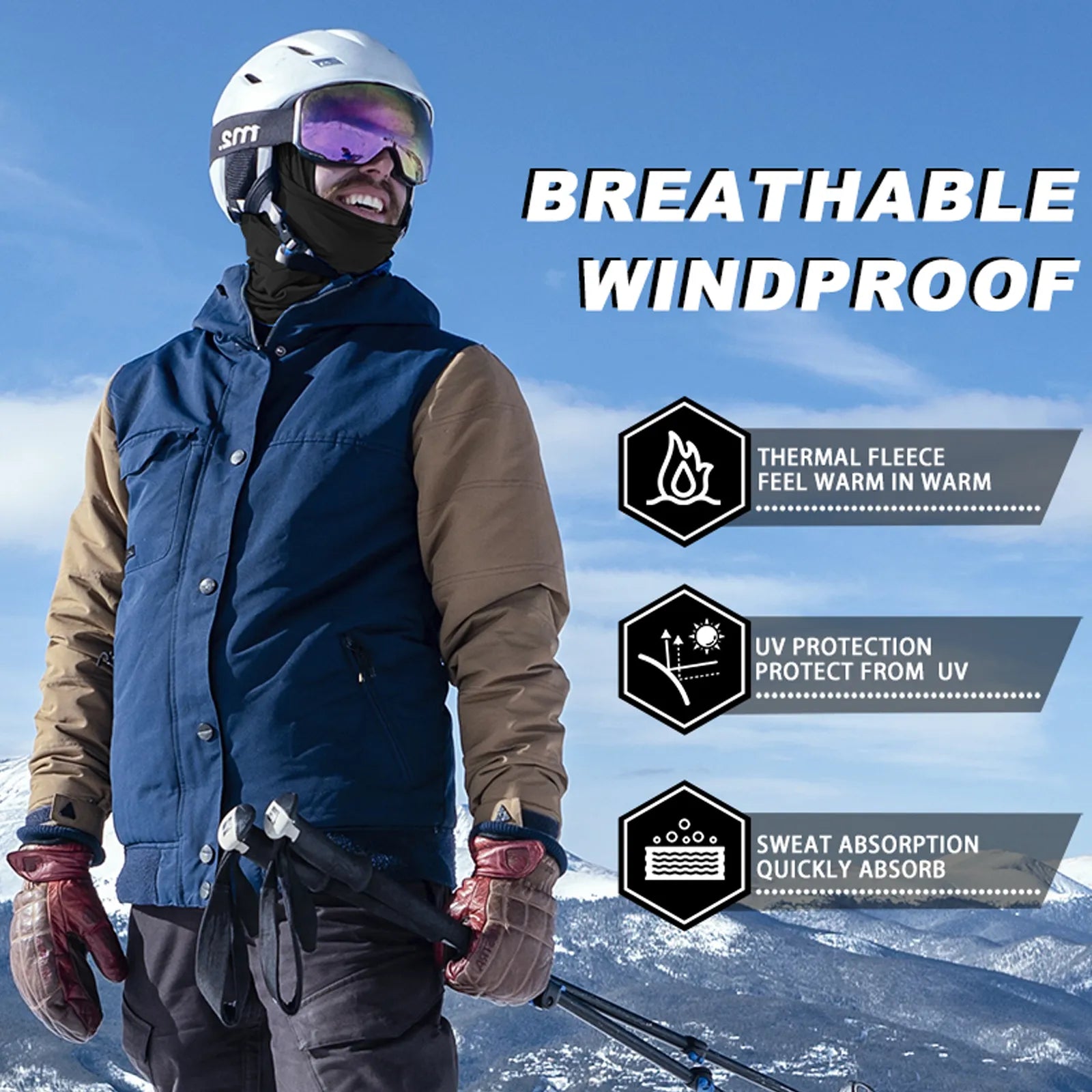 ROCKBROS Thermal Balaclava Face Mask for Winter Outdoor Sports - Single Pack.
#options_single
