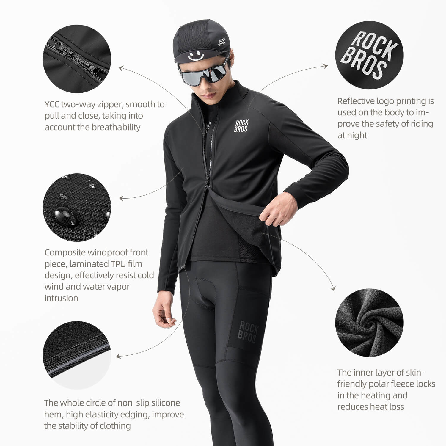 ROCKBROS thermal windproof cycling jersey for cold weather rides