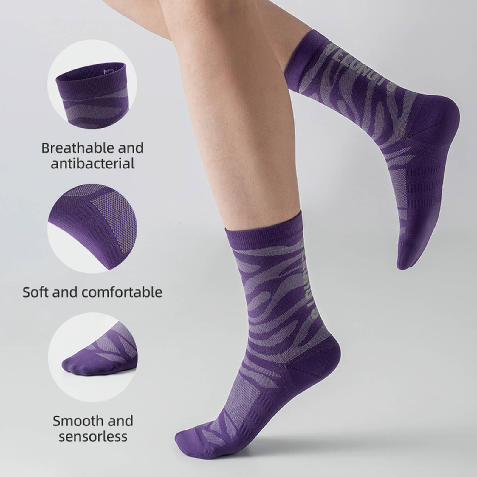 rockbros tiger stripe performance socks for active wear.
#color_purple