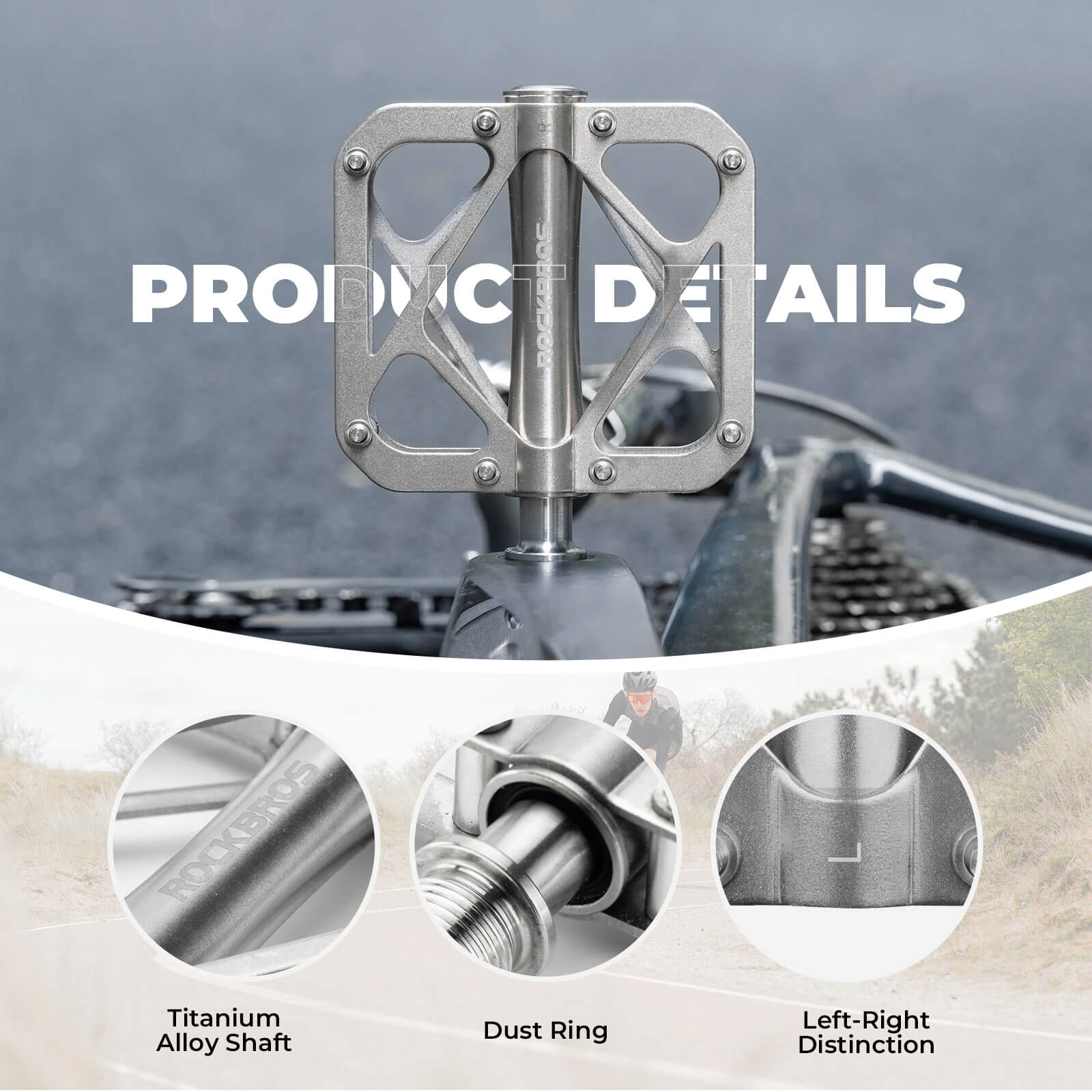 rockbros titanium triple bearing bike pedals for mountain and road cycling