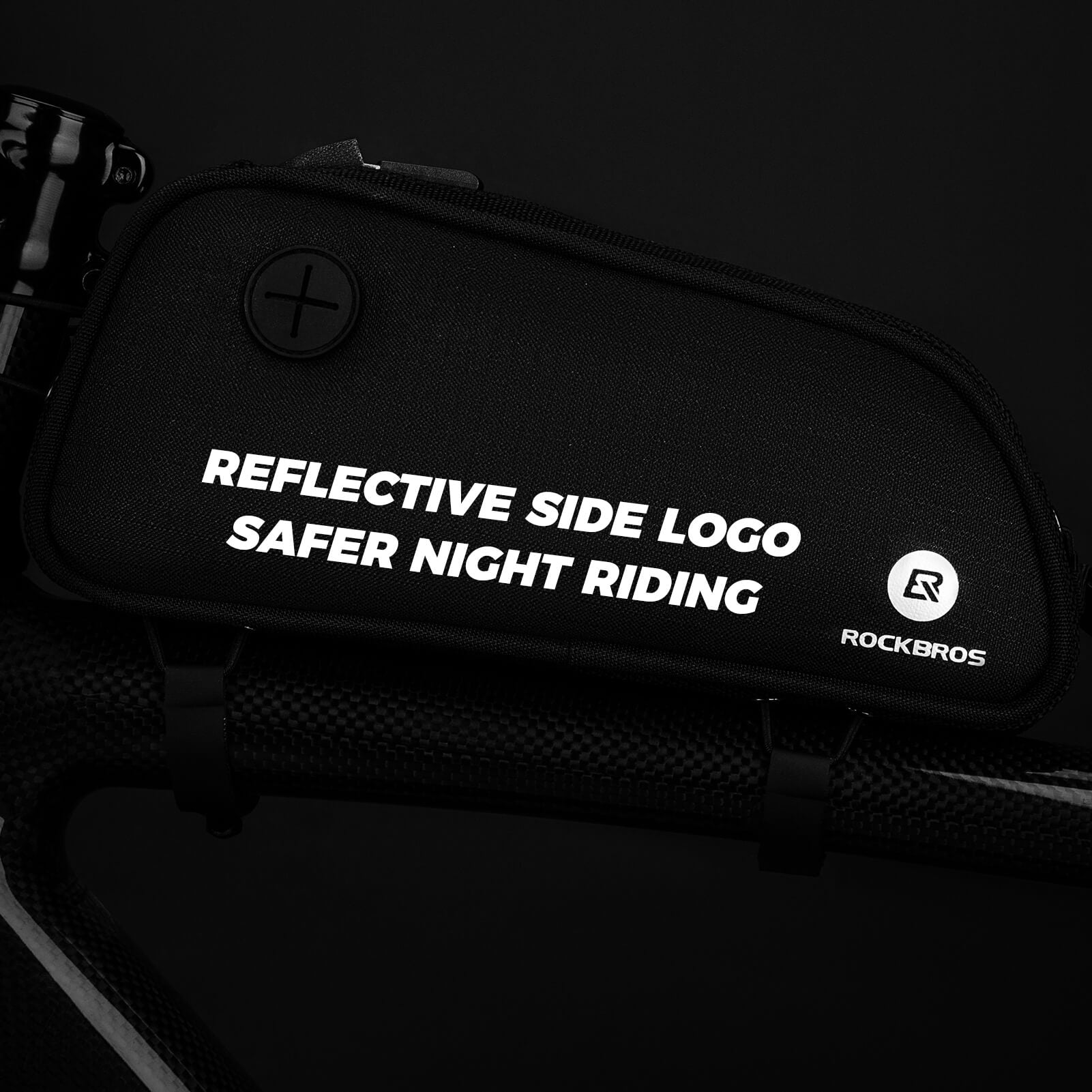 rockbros 1.3L bike top tube bag mounted on bicycle frame.