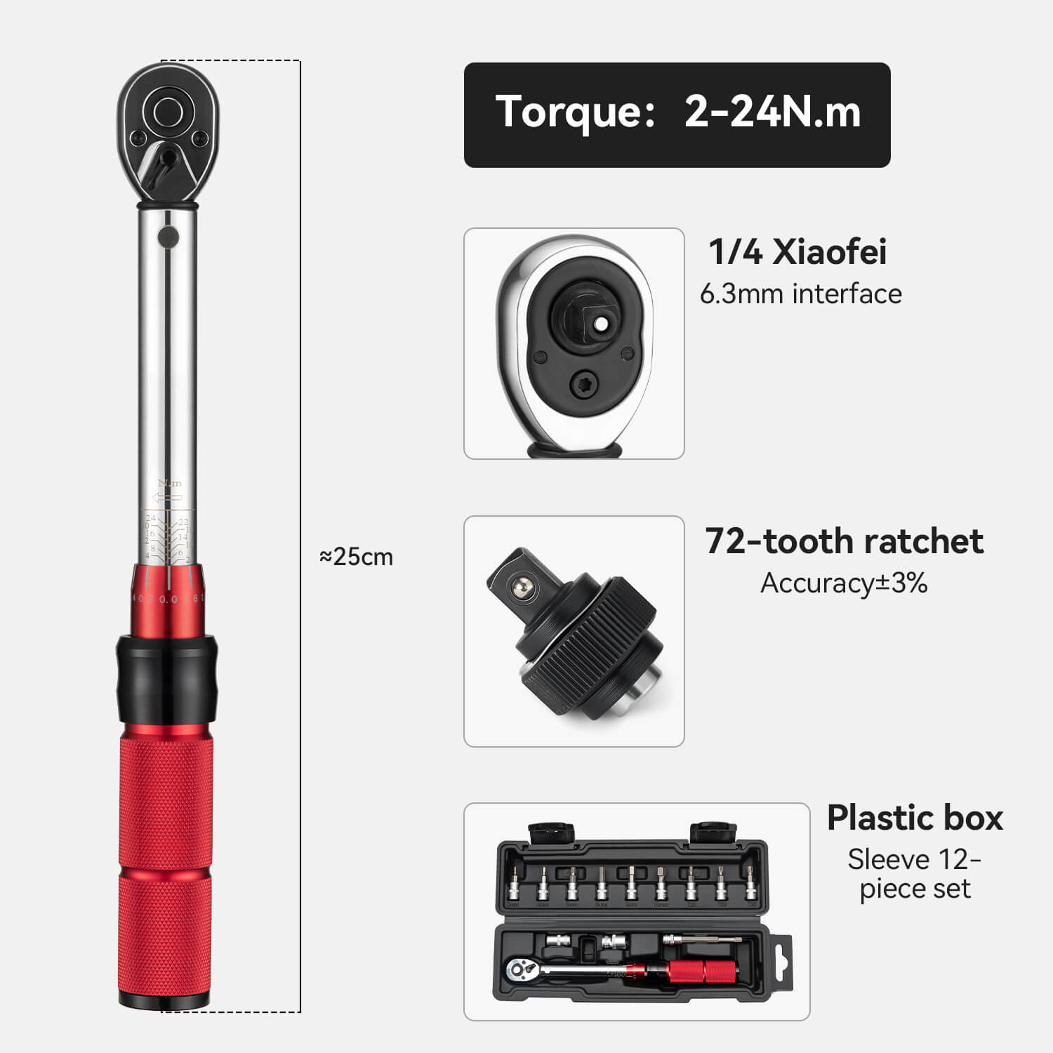 ROCKBROS adjustable 2-24Nm torque wrench set for bicycle maintenance
