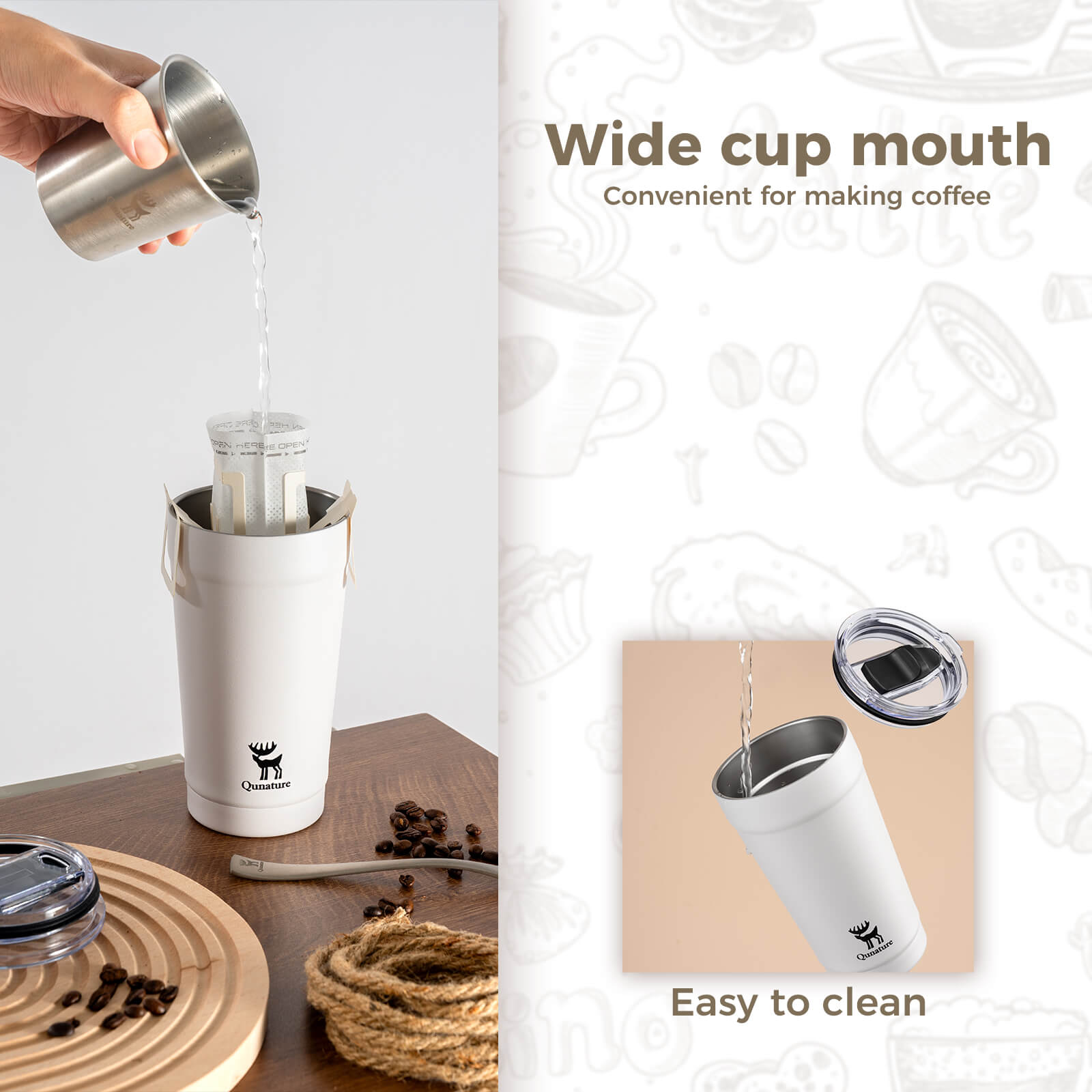 rockbros keepfresh stainless coffee cup for daily commute.
#color_white