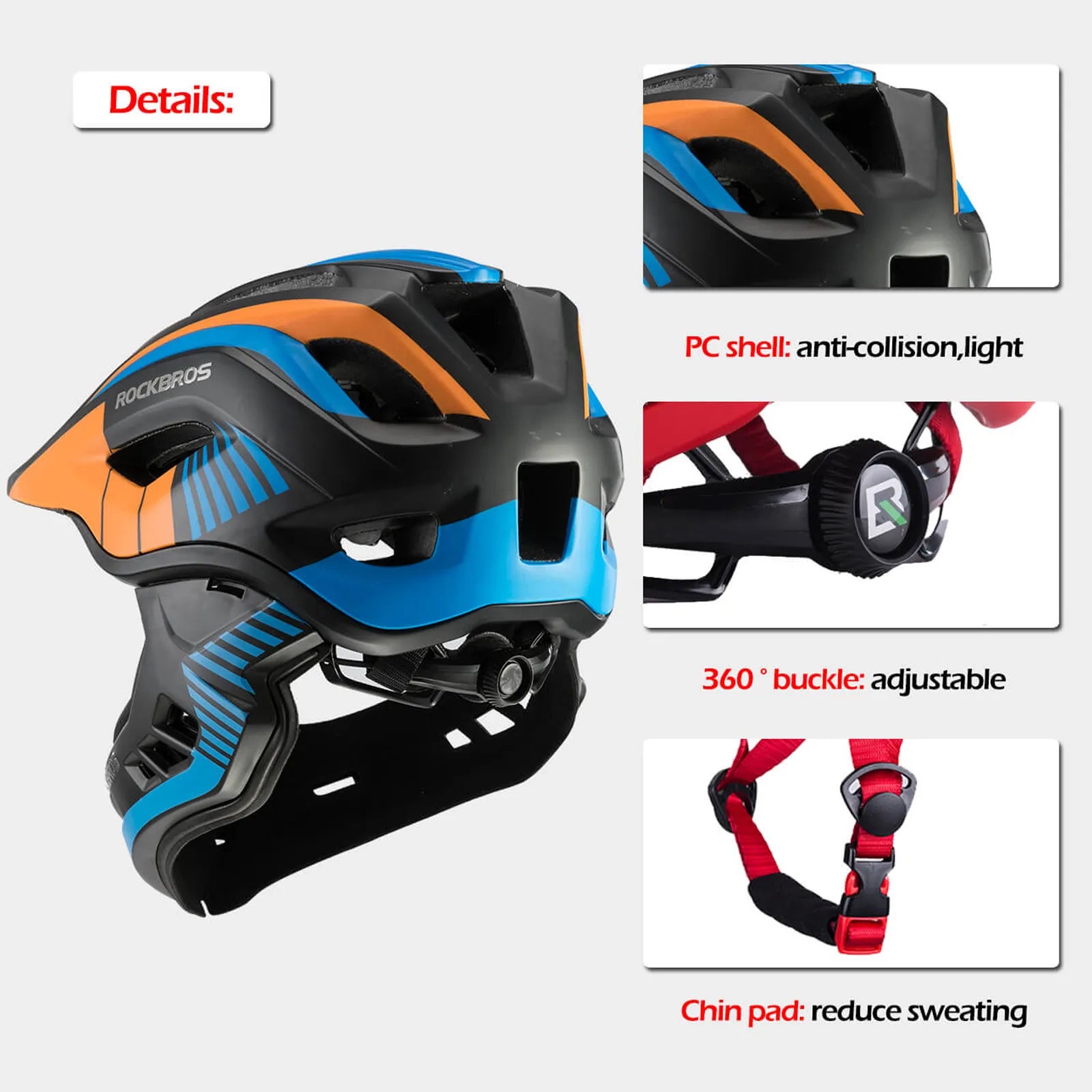 rockbros koalaguard kids helmet tt-32 detachable front full and half face protective helmet
#color_blue