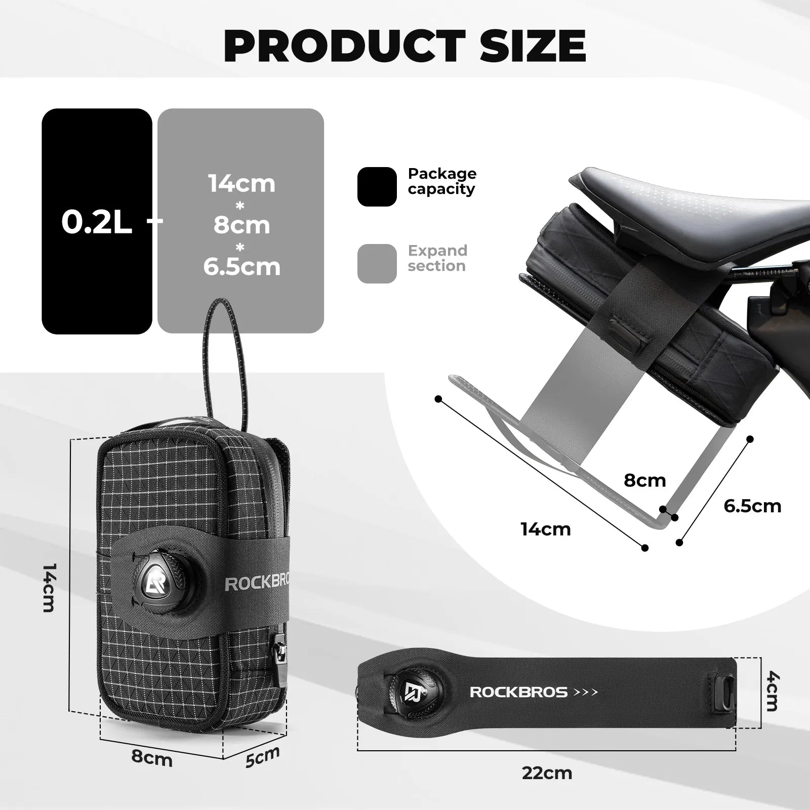 ROCKBROS Twist-Lock Cycling Saddle Bag with Integrated Bottle Cage Mount #options_Solid Black