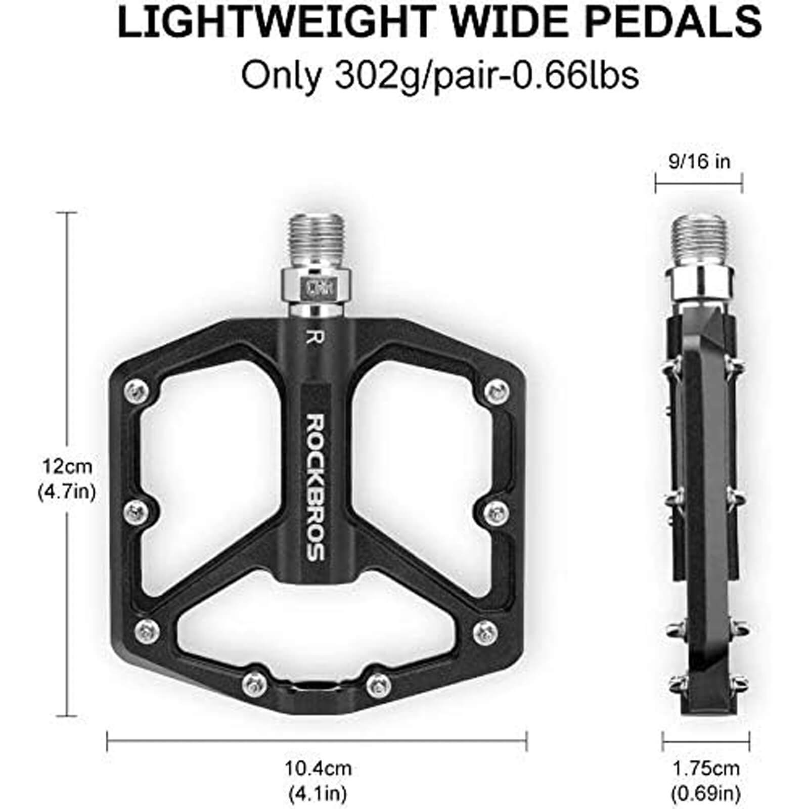 rockbros Ultra Lightweight Flat Bike Pedals mounted on bicycle crank arm.
#color_black