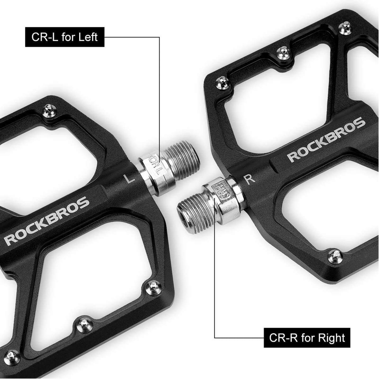 rockbros Ultra Lightweight Flat Bike Pedals mounted on bicycle crank arm.
#color_black