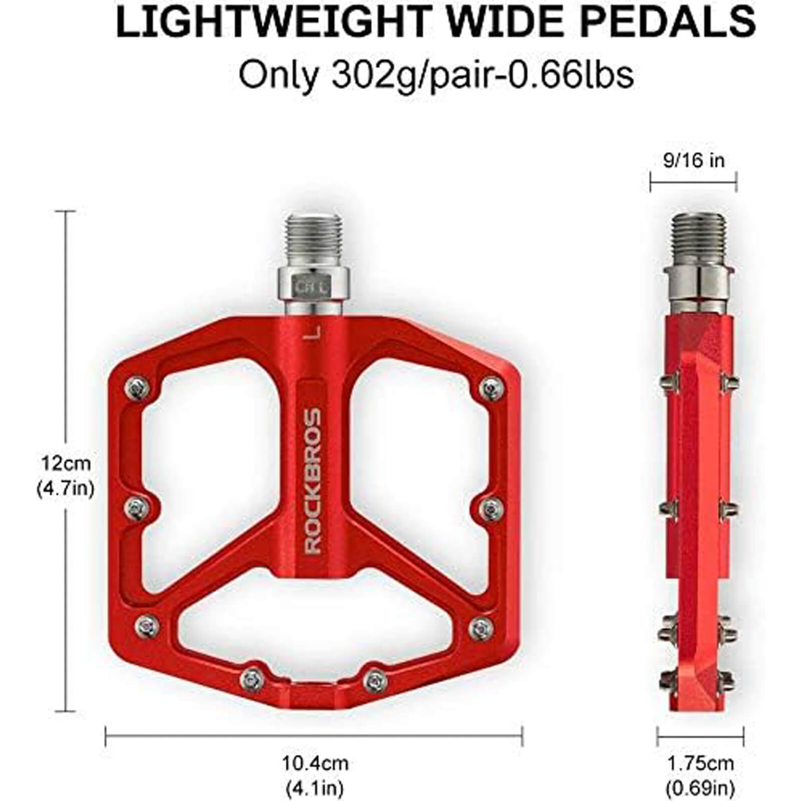 rockbros Ultra Lightweight Flat Bike Pedals mounted on bicycle crank arm.
#color_red