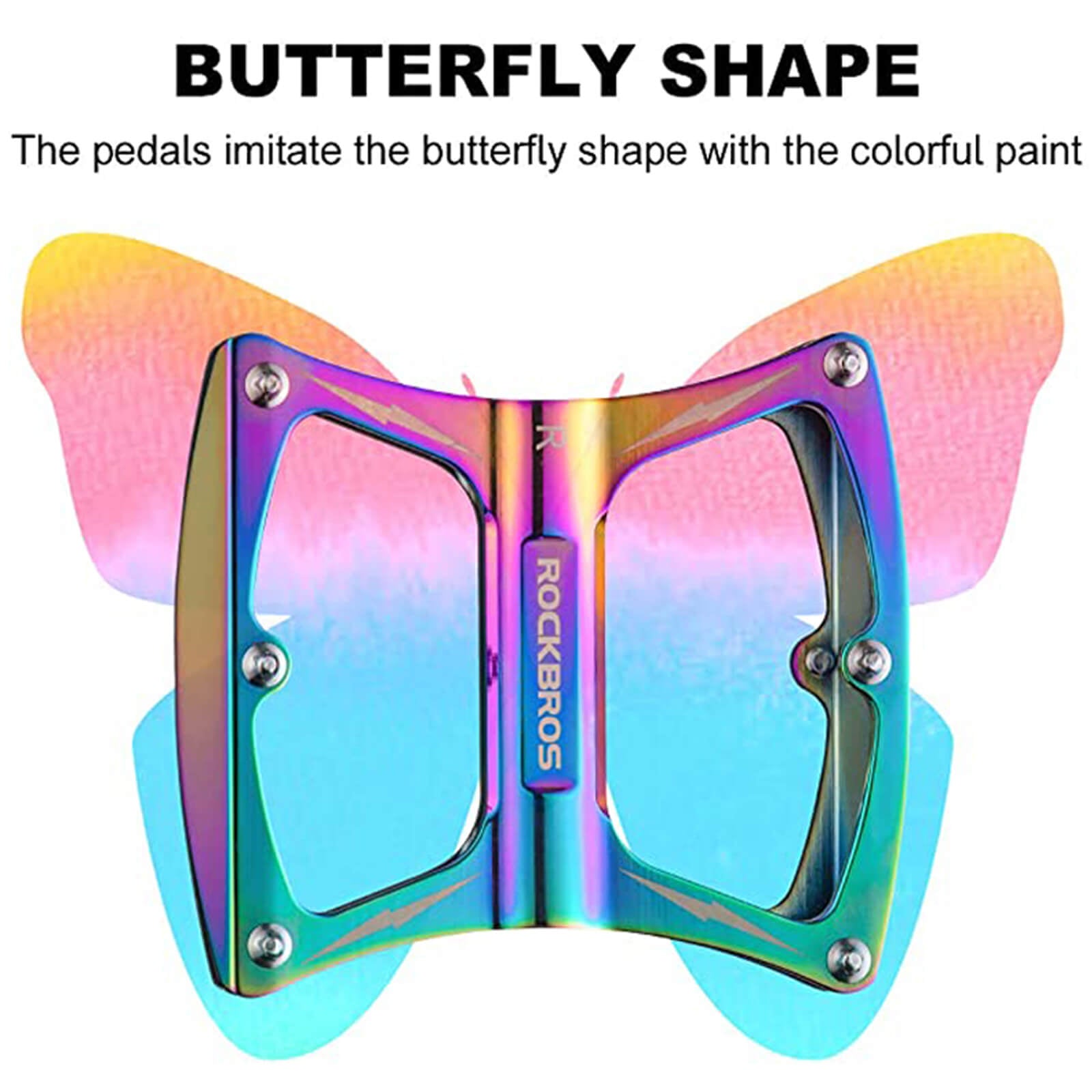 rockbros colourful ultralight butterfly bike pedals made of aluminium alloy with anti-slip surface.