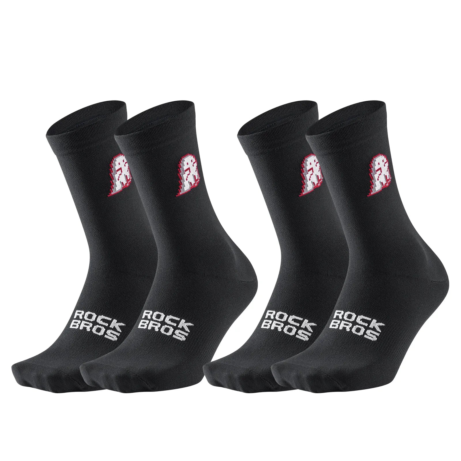 Side view of ROCKBROS black and white ghost print breathable mesh cycling socks on feet.
#color_black