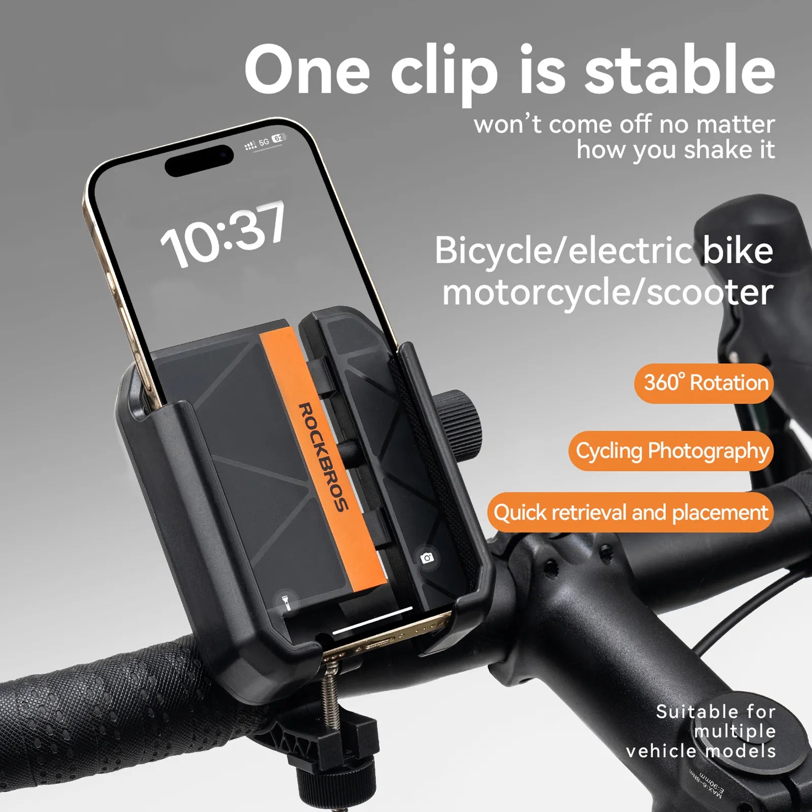 Rockbros universal bike phone holder with secure half-wrap design for 4.7 to 7.2 inch smartphones