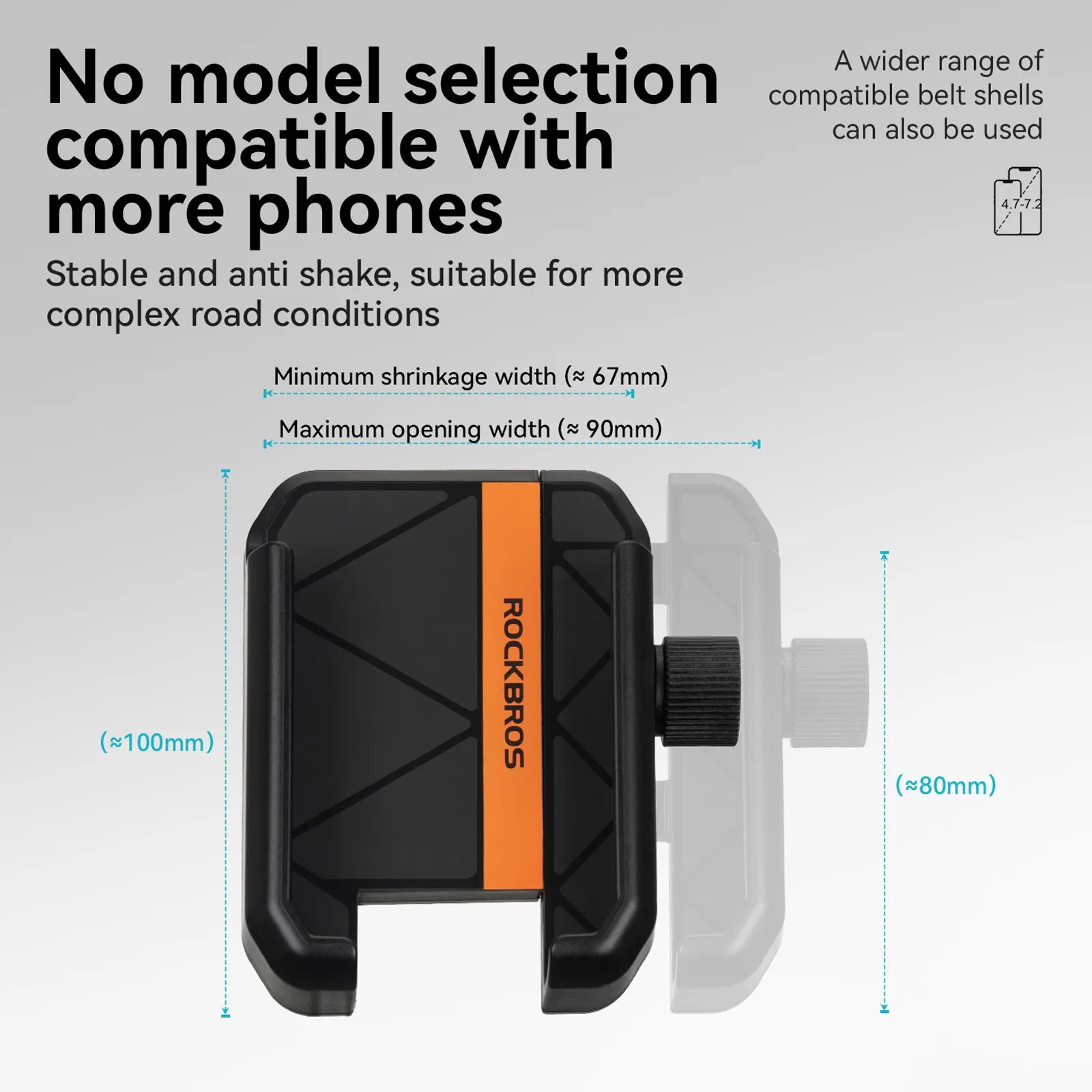 Rockbros universal bike phone holder with secure half-wrap design for 4.7 to 7.2 inch smartphones