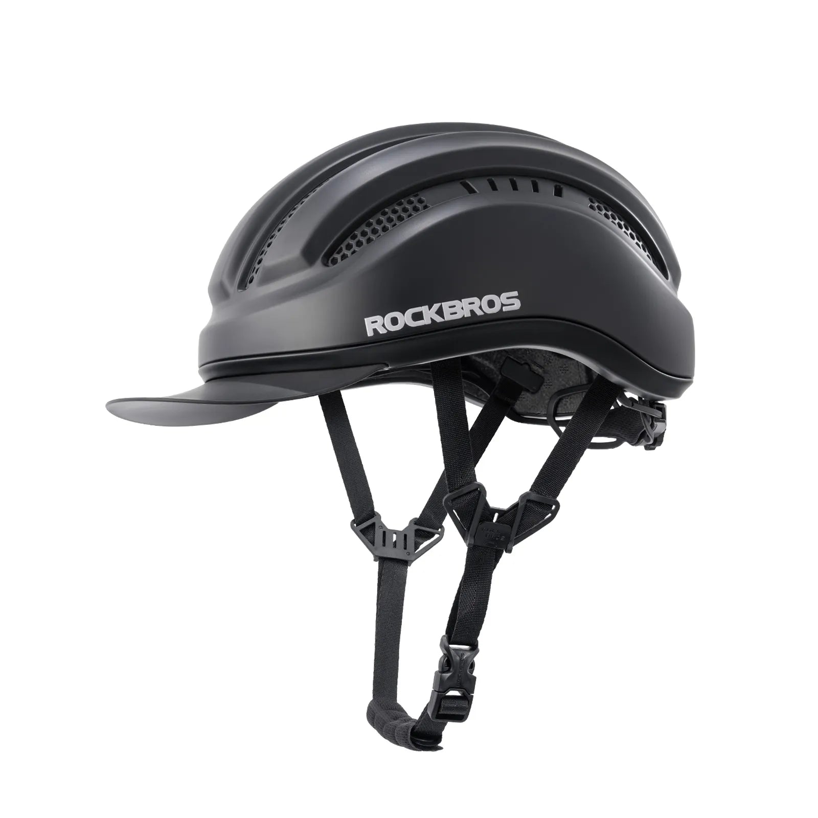 ROCKBROS urban cycling helmet with brim protection 54–60cm for commuter riding.
#color_black